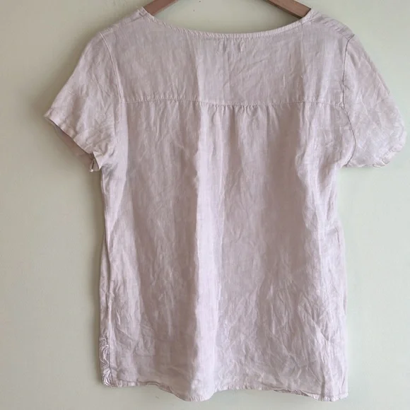 Lina Tomei Linen Embroidered Short Sleeve Top - Picture 3 of 5